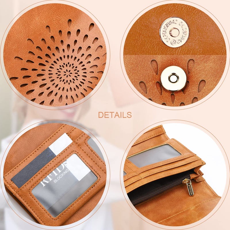 APHISON Ladies Soft PU Leather Long Wallet Trifold Clutch Purse Credit Card Holder Case for Women With Gift Box 2214 (BROWN) - Image 5